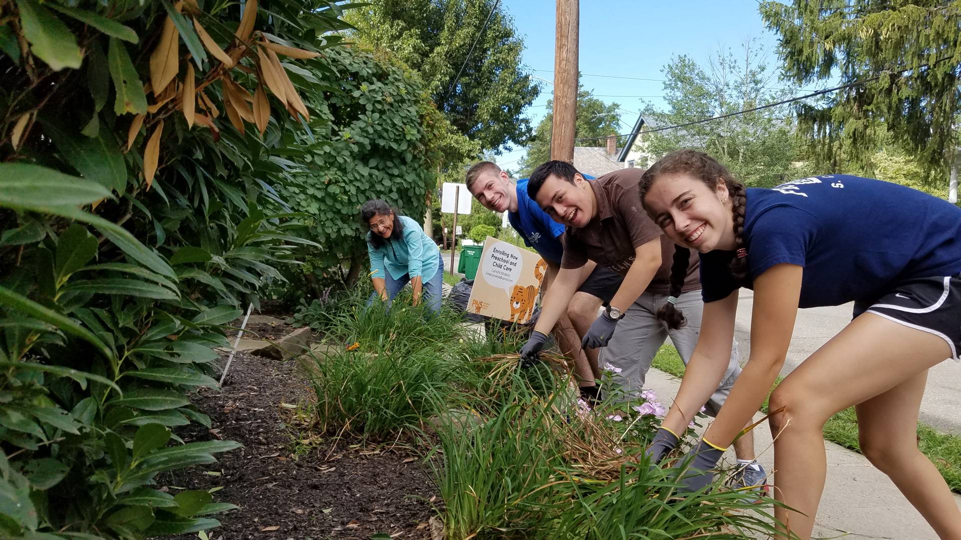 Students gardening