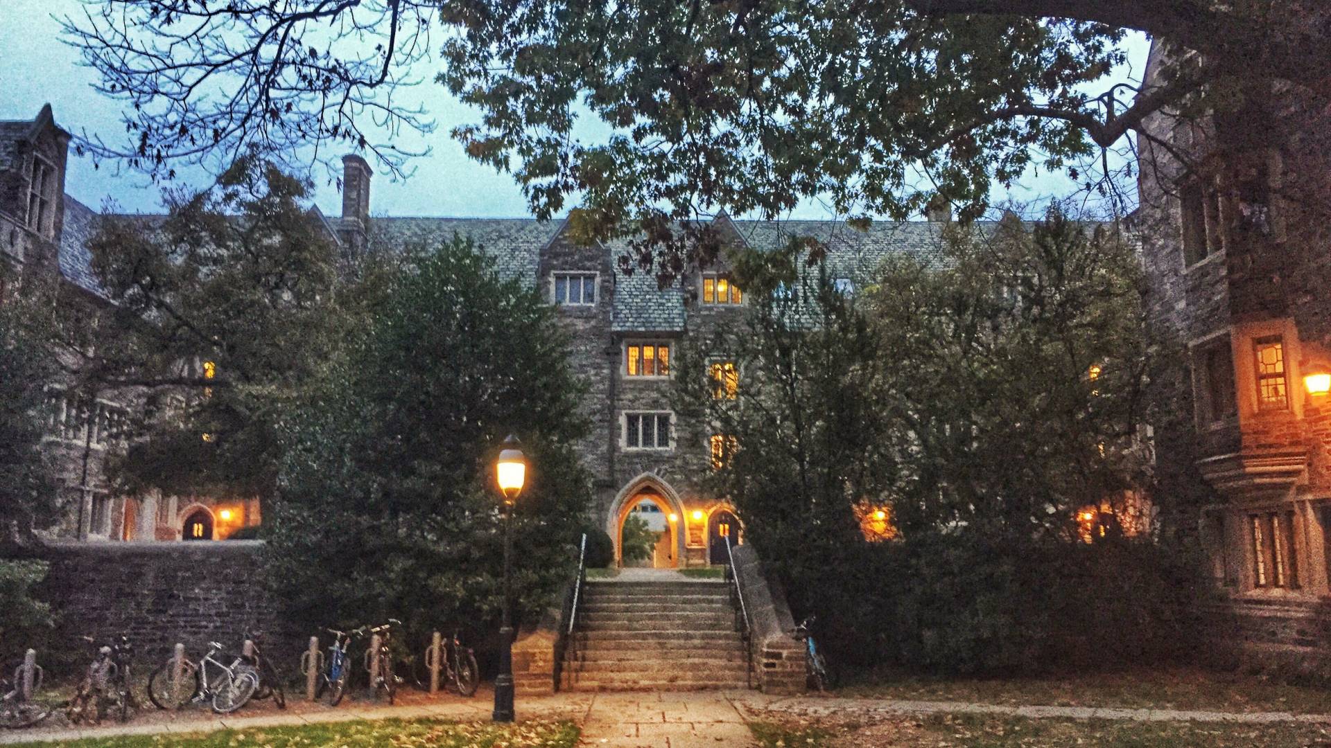 Pyne Hall dorm at night