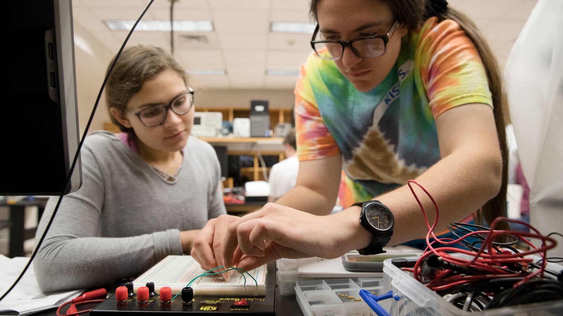 Students working on circuit boards