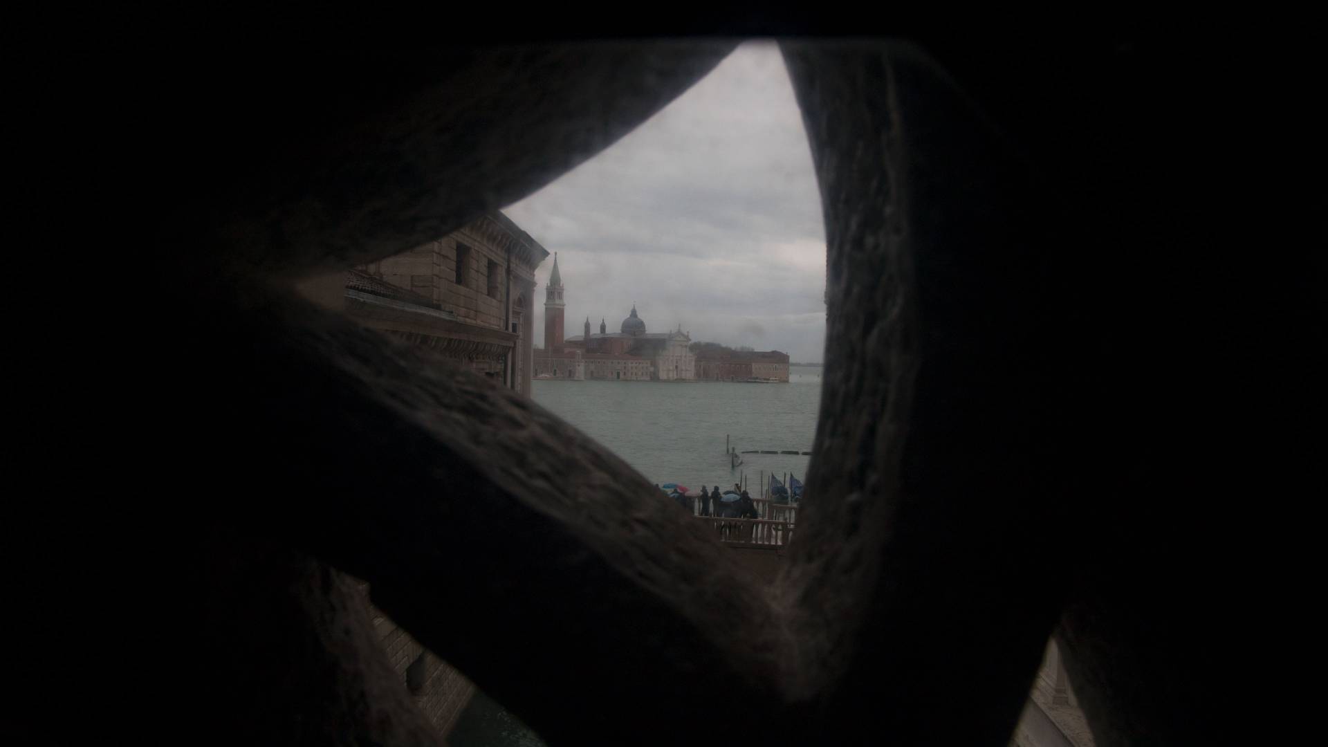 View of canal from prison in Doge's Palace in Venice