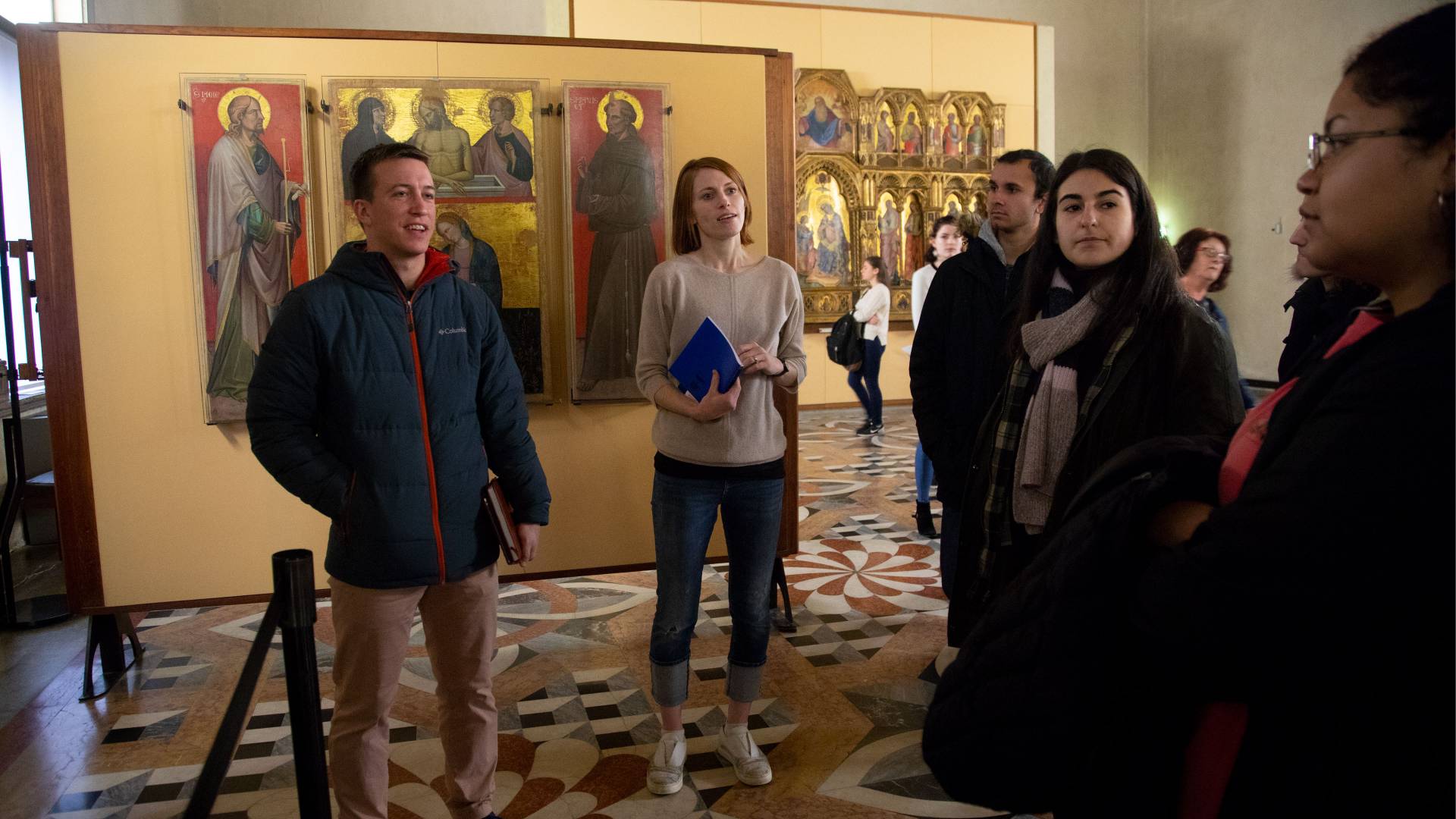 Jamie Reuland with students in Gallerie dell'Accademia in Venice