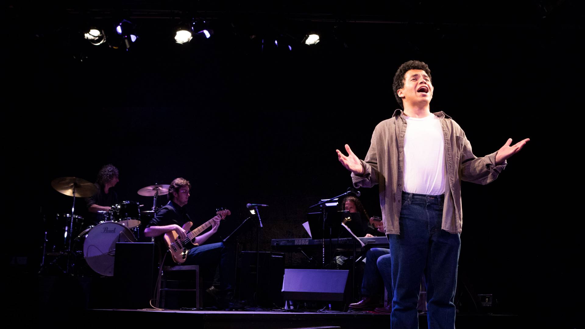 Actors and musicians on stage for musical "Tick, Tick...Boom"