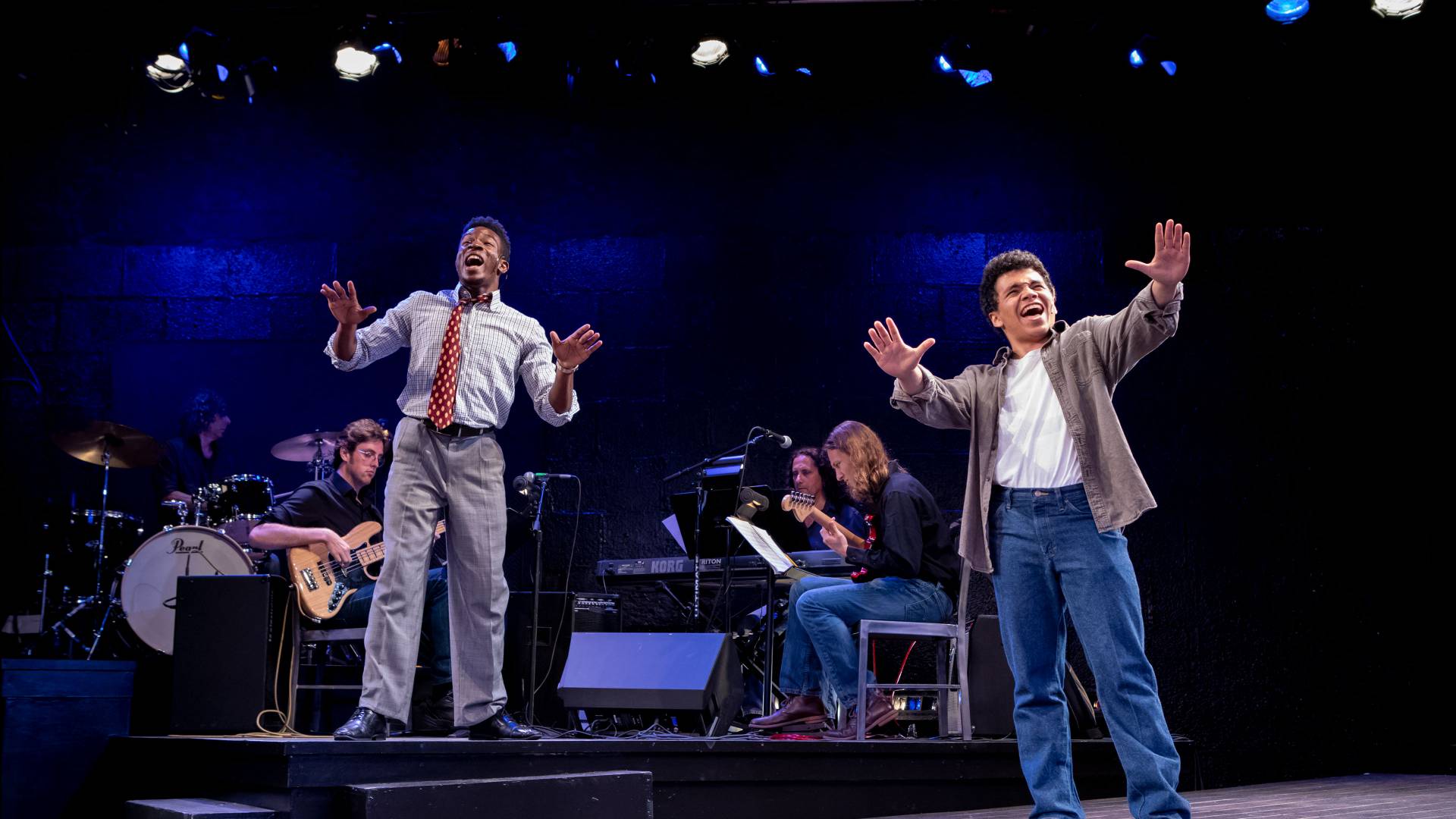 Actors and musicians on stage for musical "Tick, Tick...Boom"