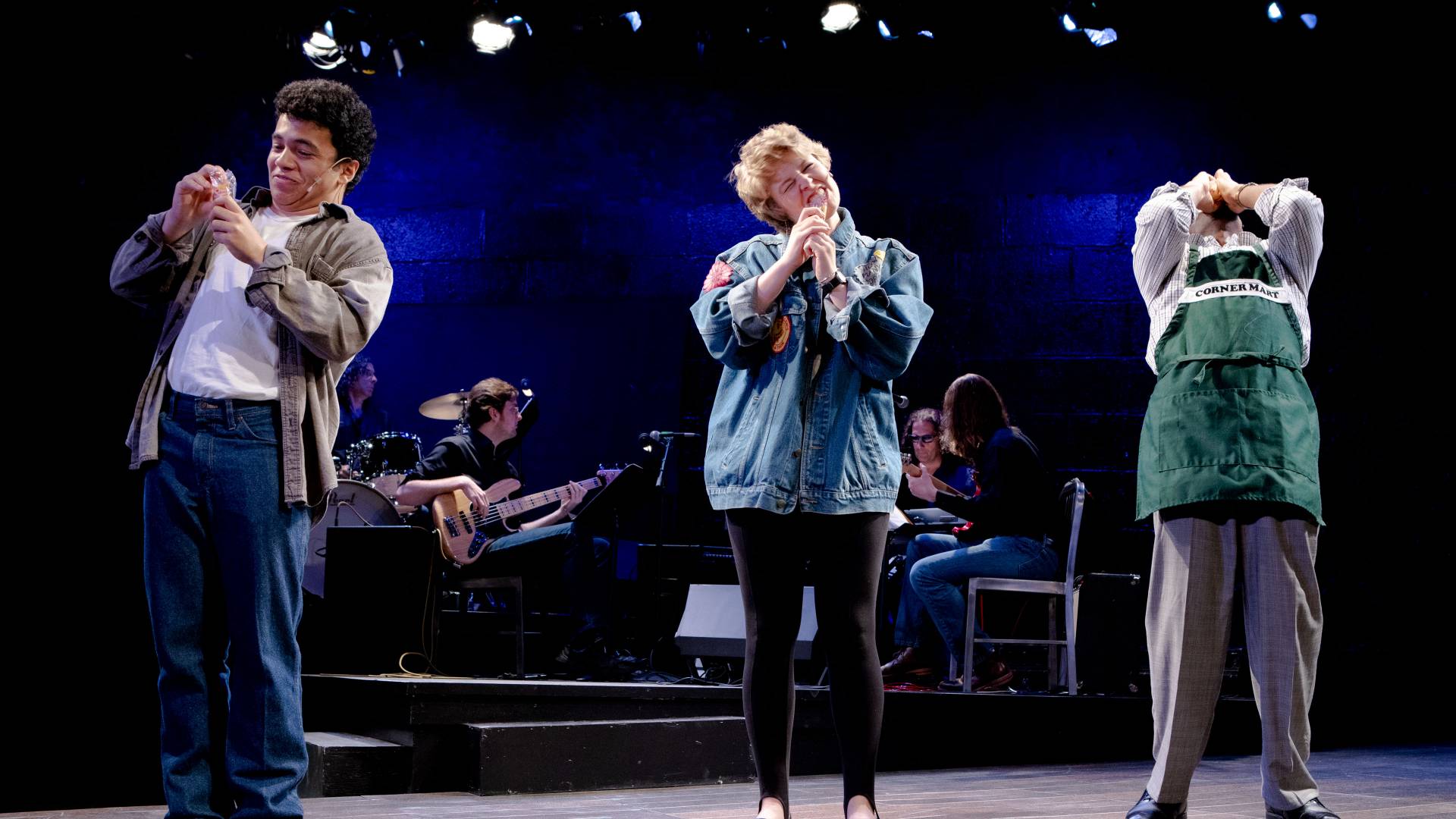 Actors and musicians on stage for musical "Tick, Tick...Boom"