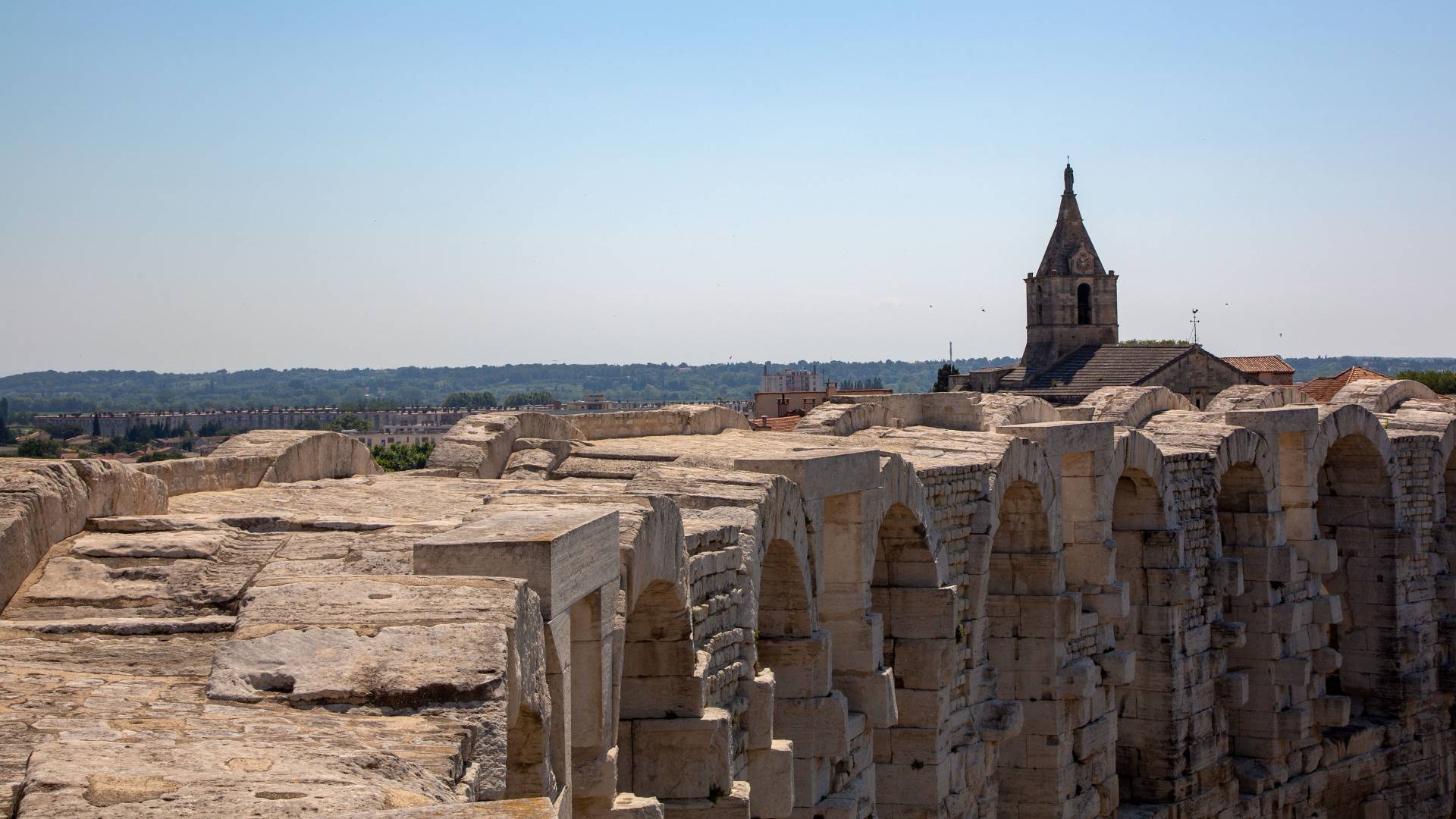 Stone wall of amphitheater in Arles, France