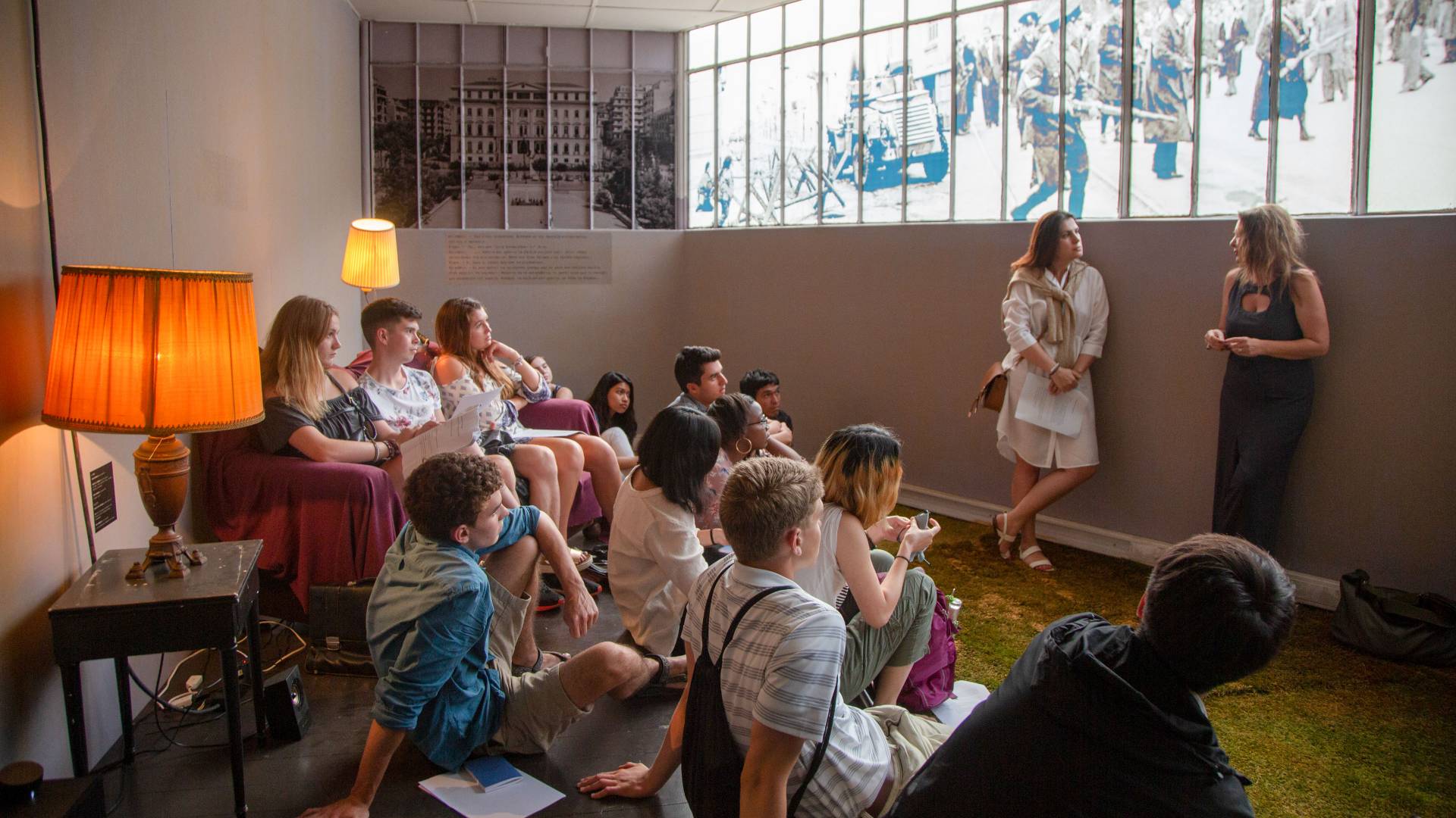 Students listening to speaker in Athens, Greece