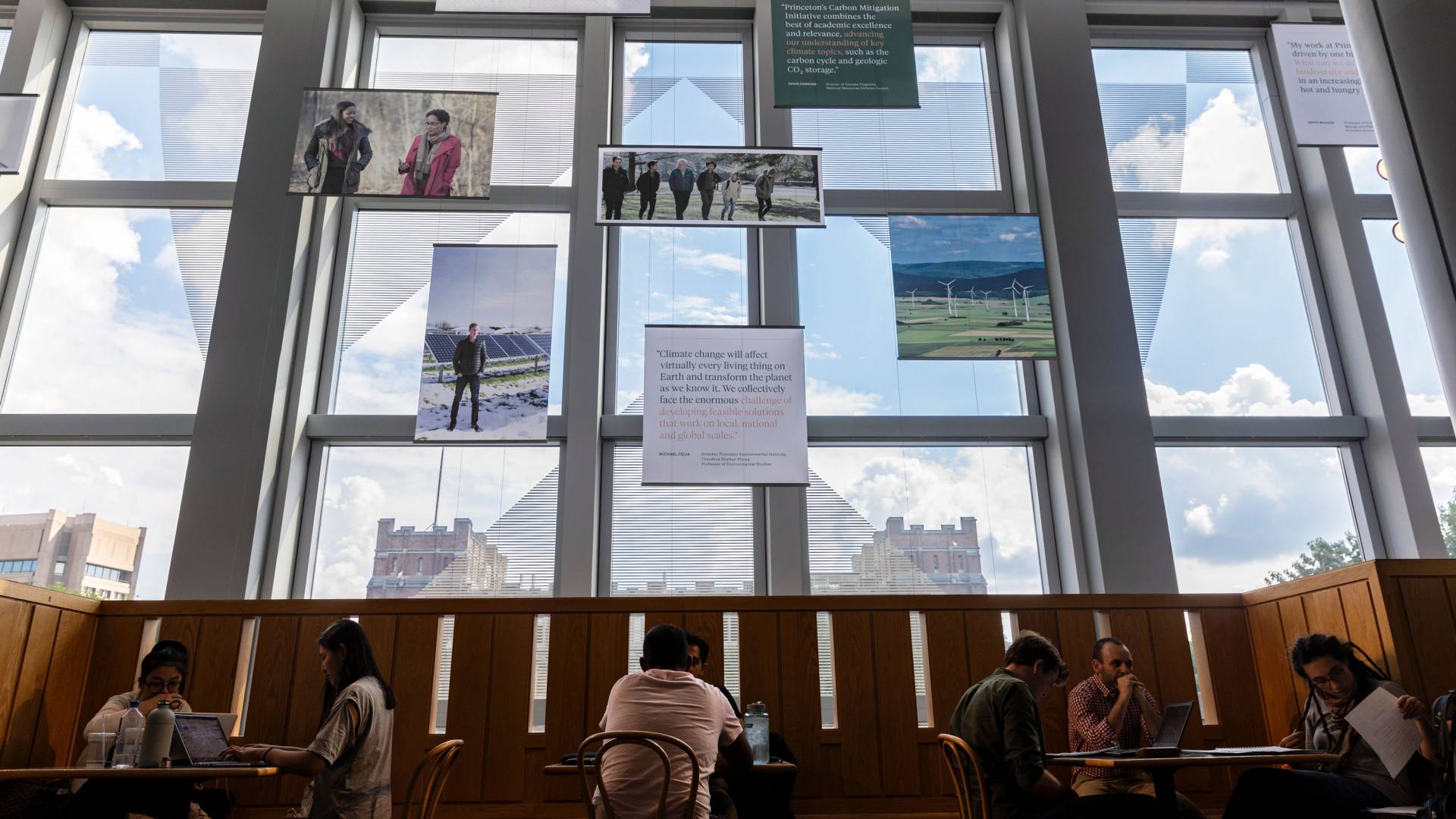 Frist windows with photo exhibition on them