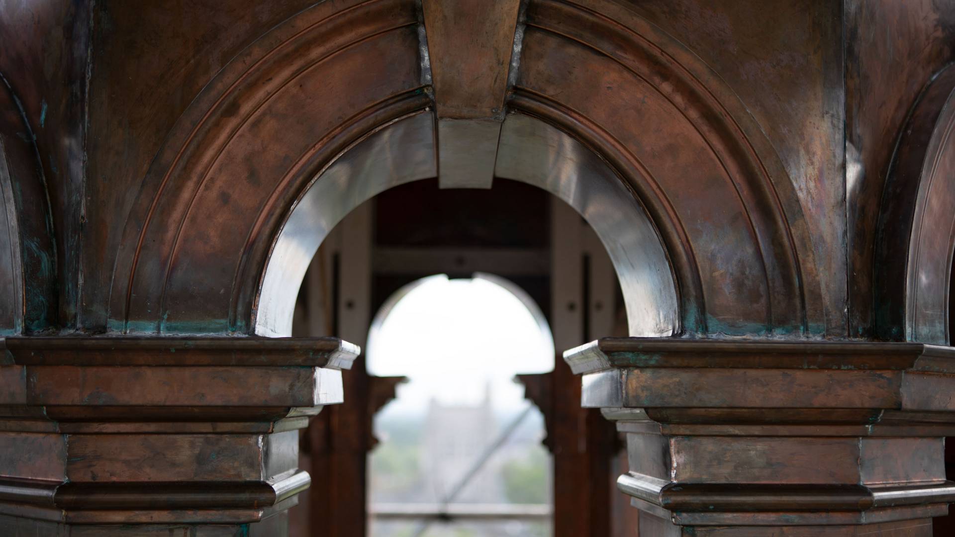 Detail of copper arch in Nassau Hall cupola