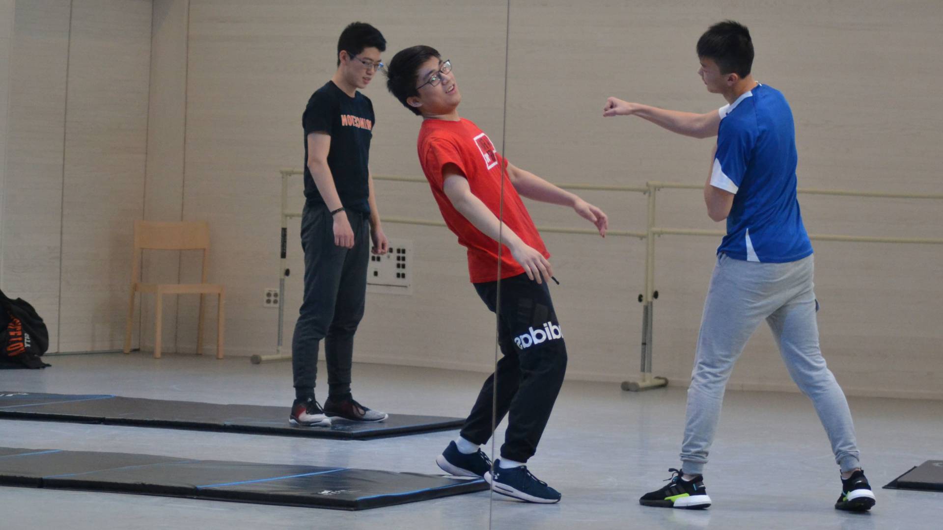 Students practicing unarmed stage combat during wintersession