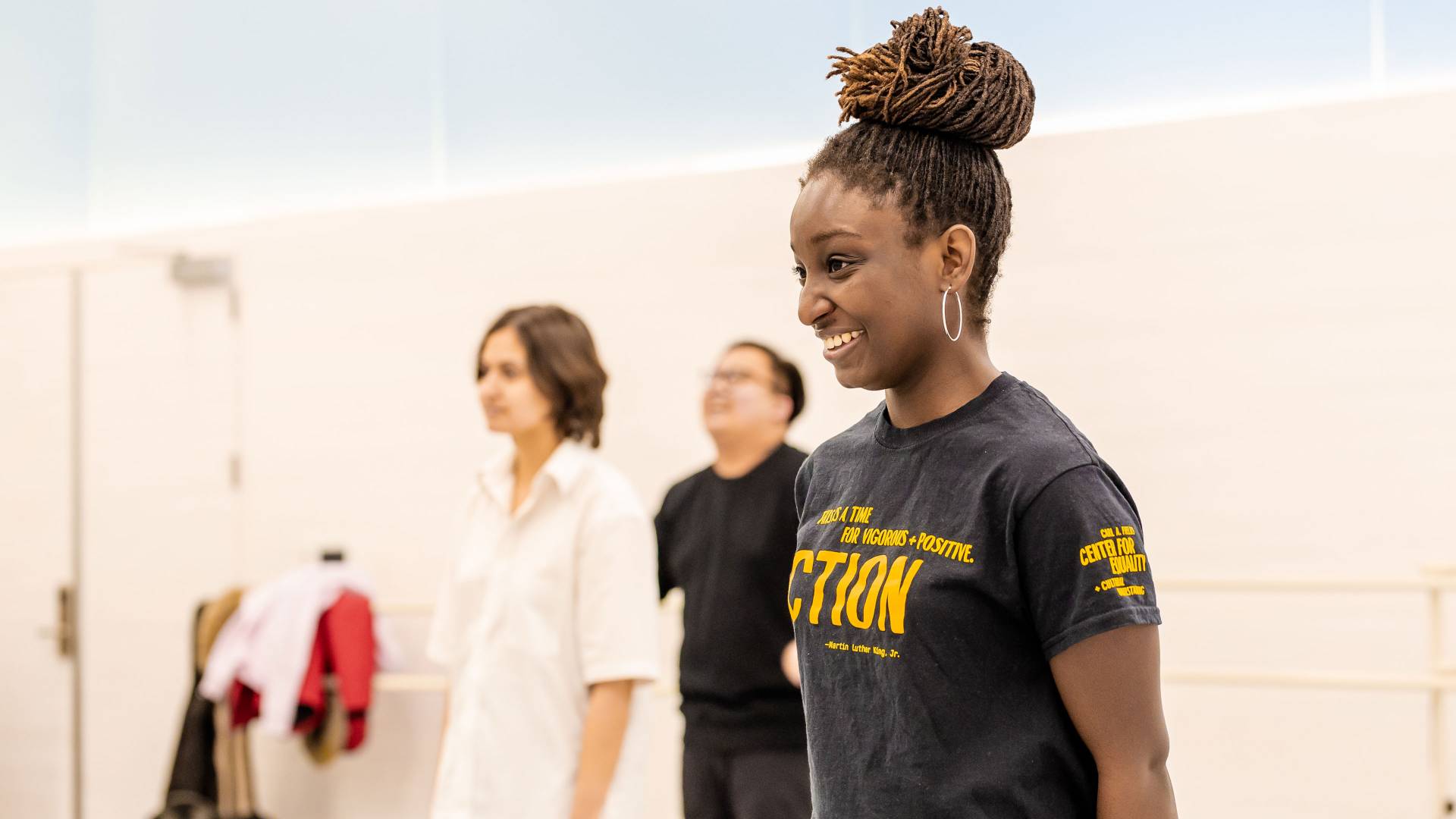 Student smiling during highsteppers practice