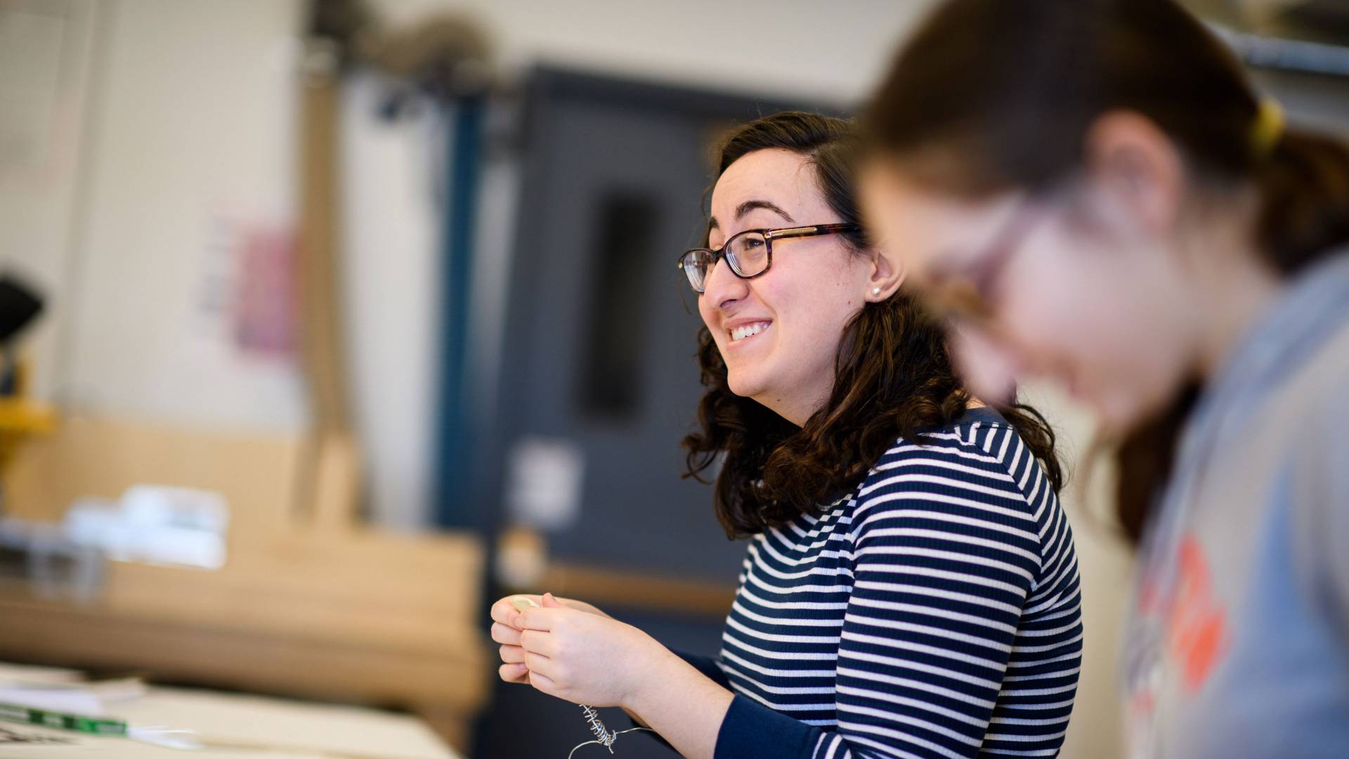 Students working on sculptures during wintersession class