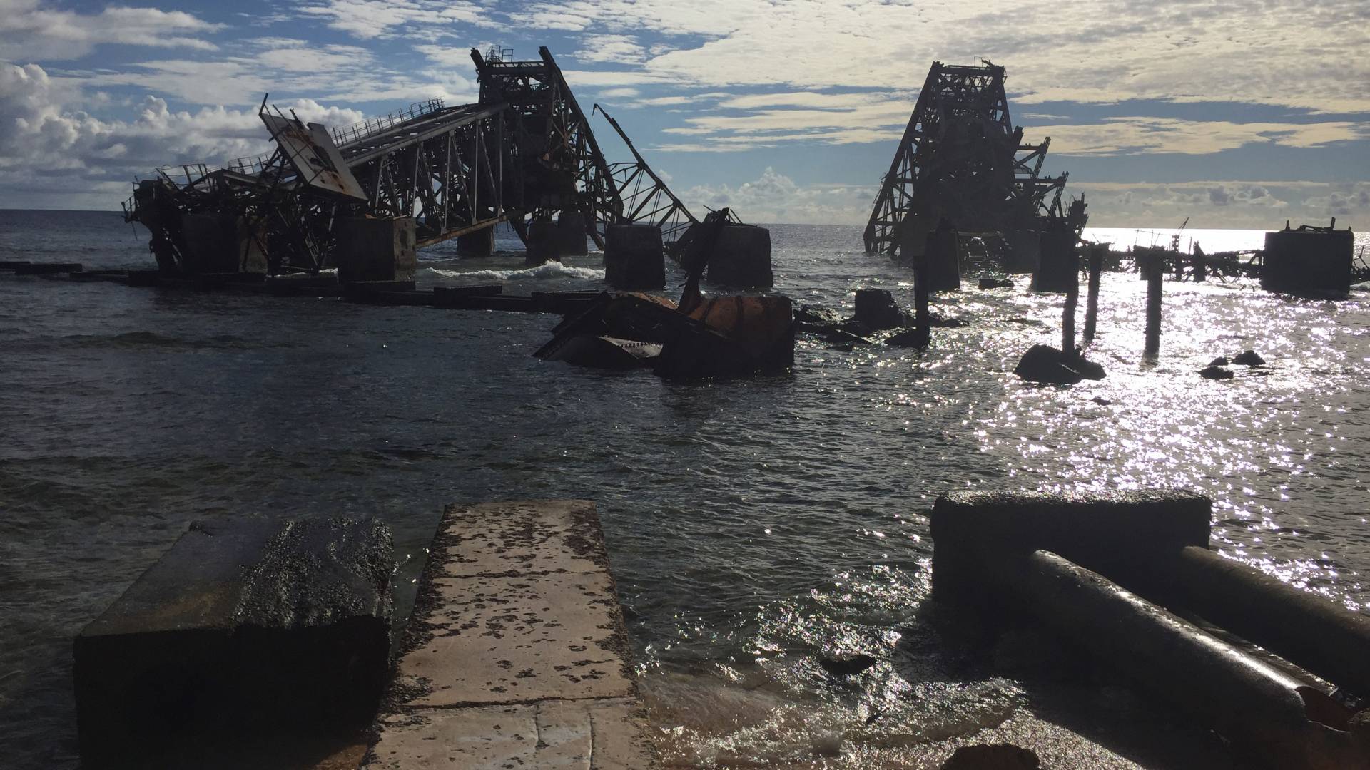 Industrial debris off a Nauru beach
