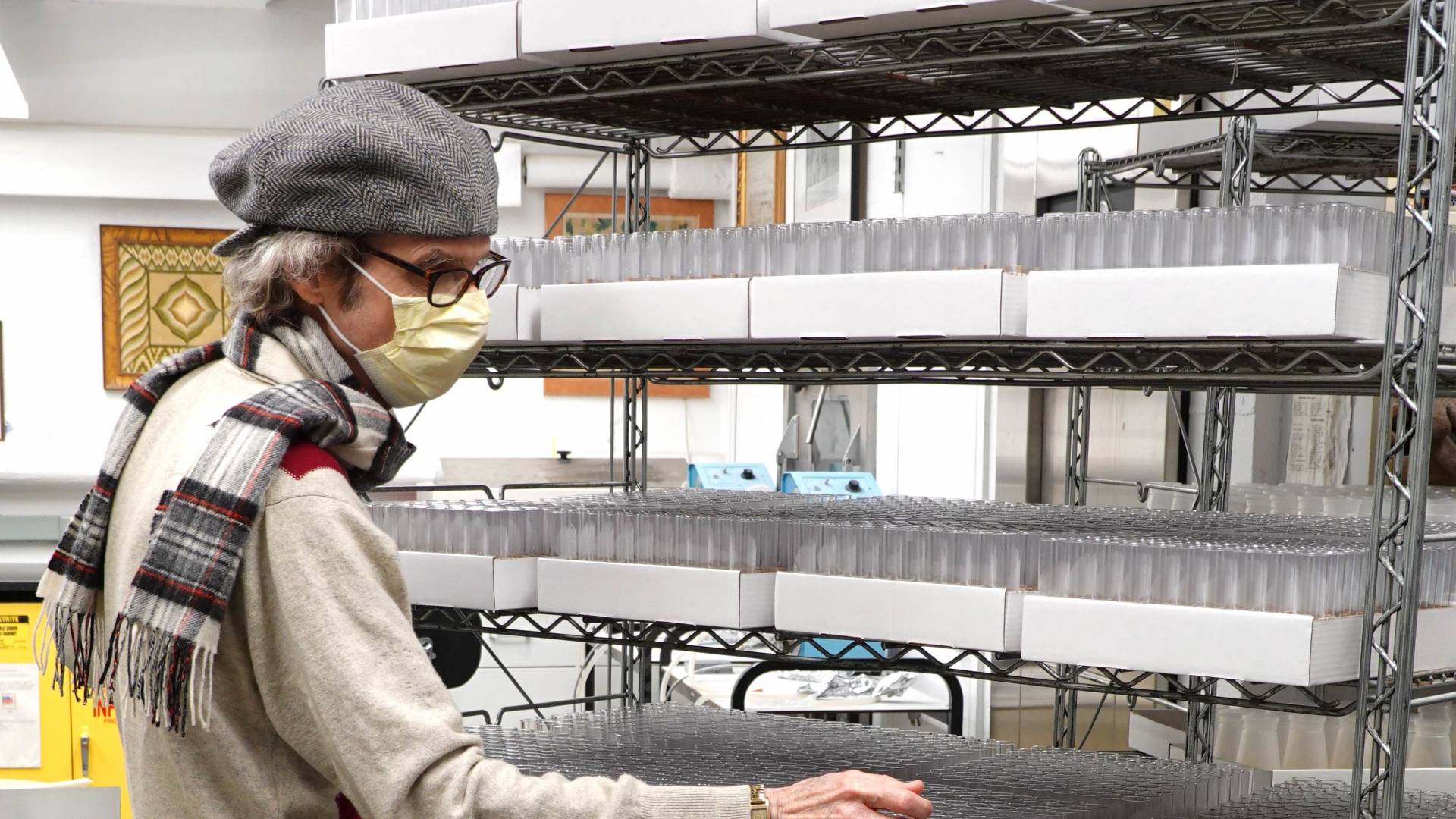 Gordon Gray looks at the rows of vials