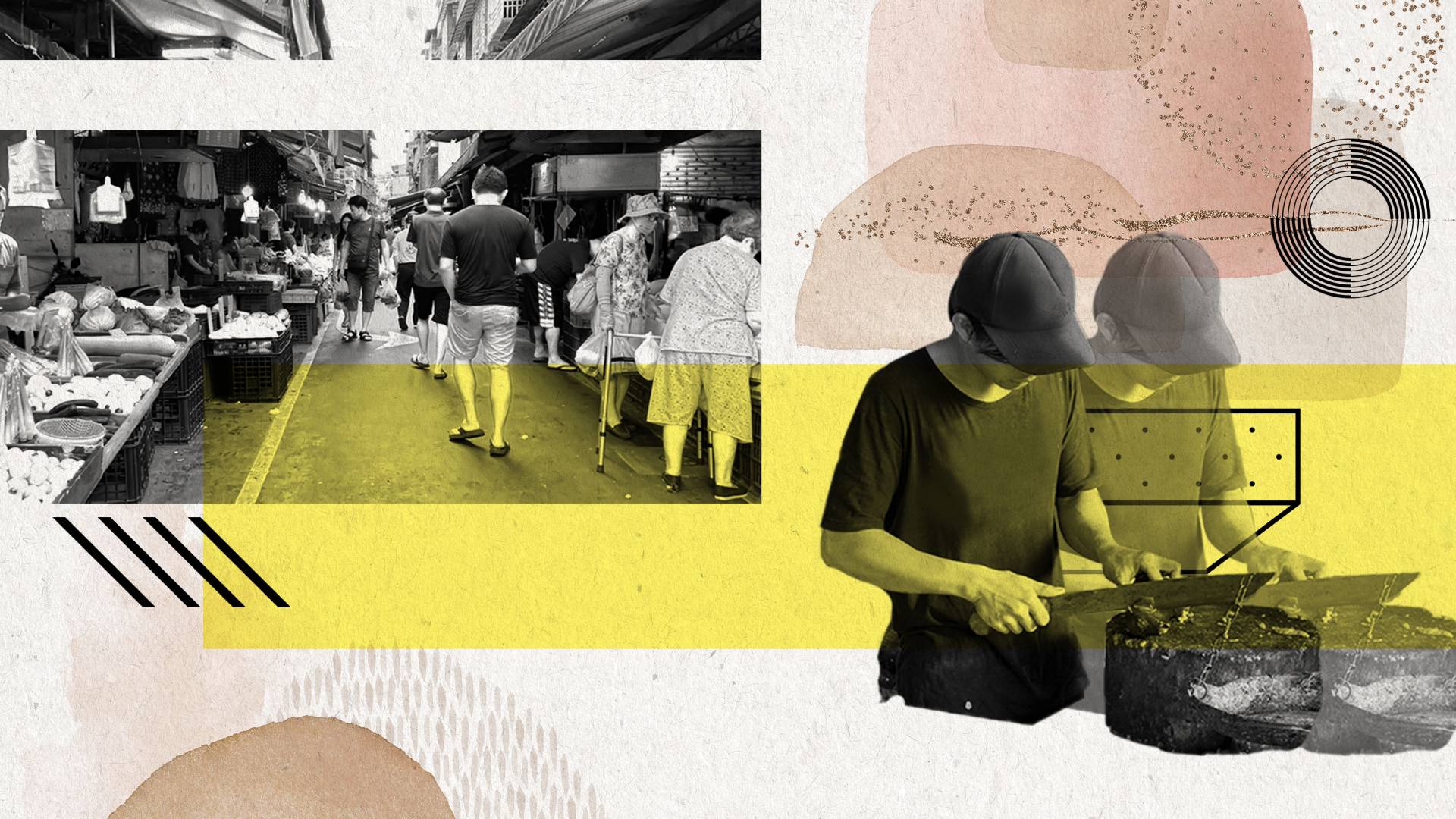 Illustration of scenes from a wet market