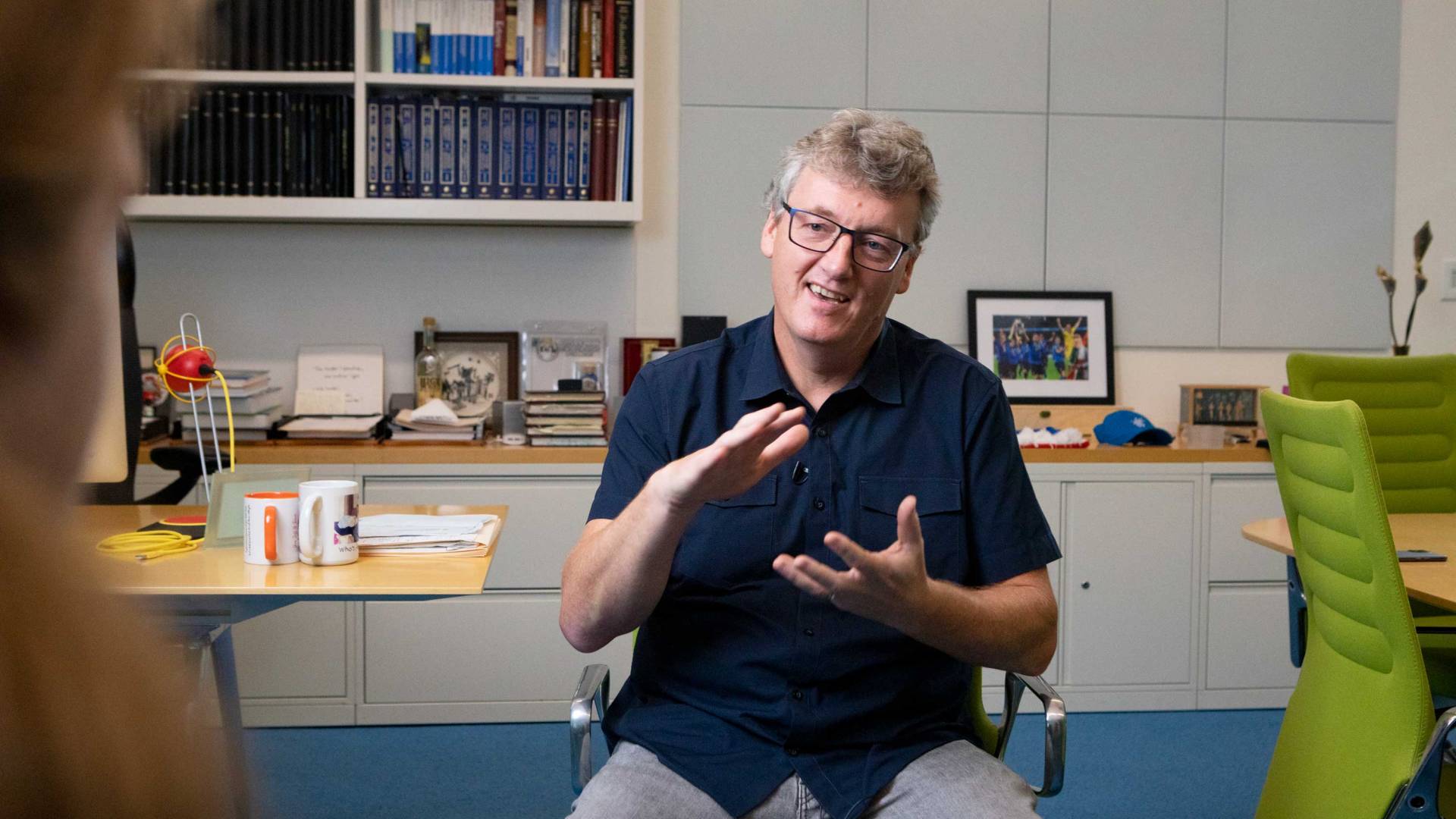 David MacMillan being interviewed in his office