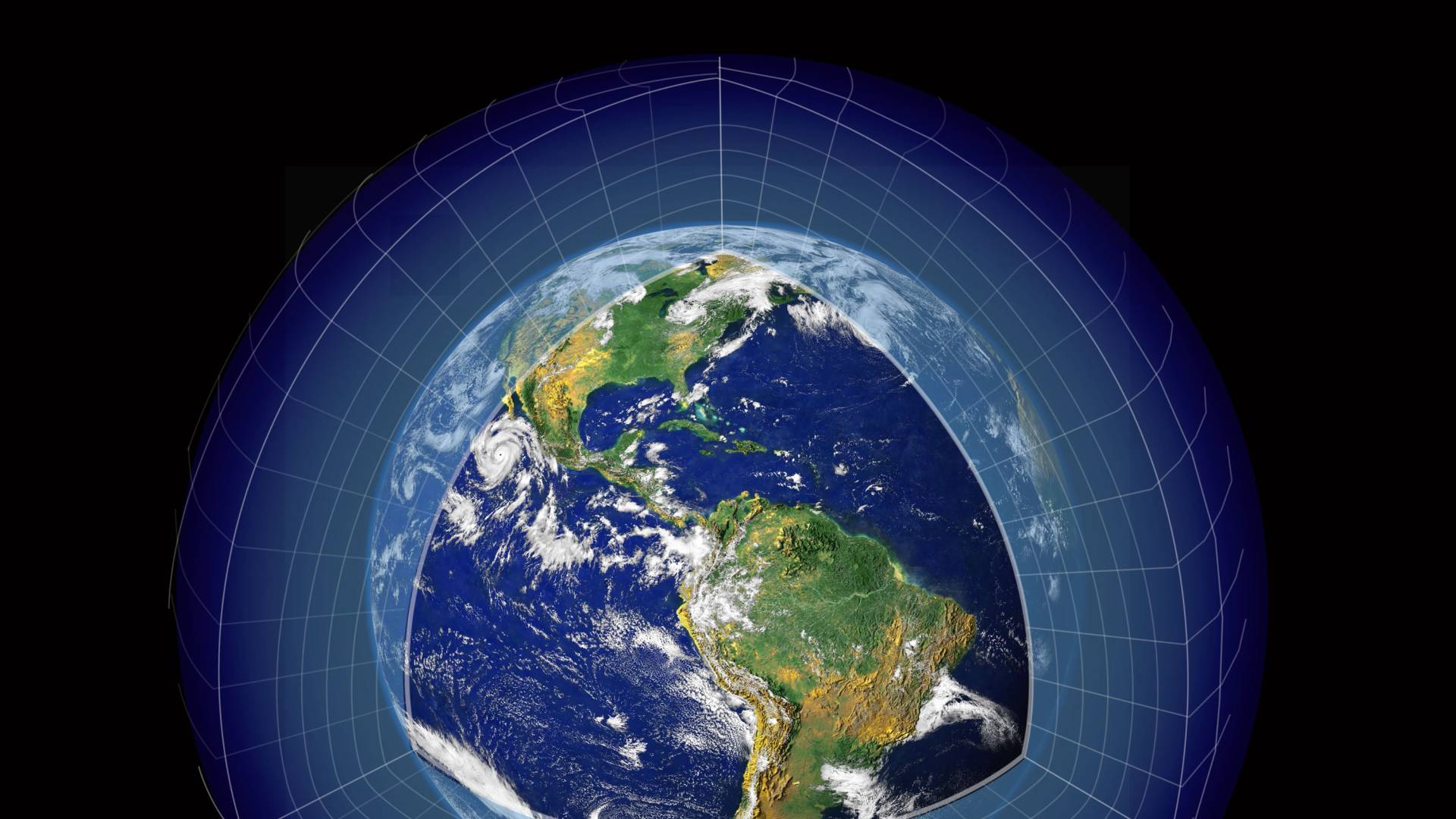 Earth with grid over atmosphere