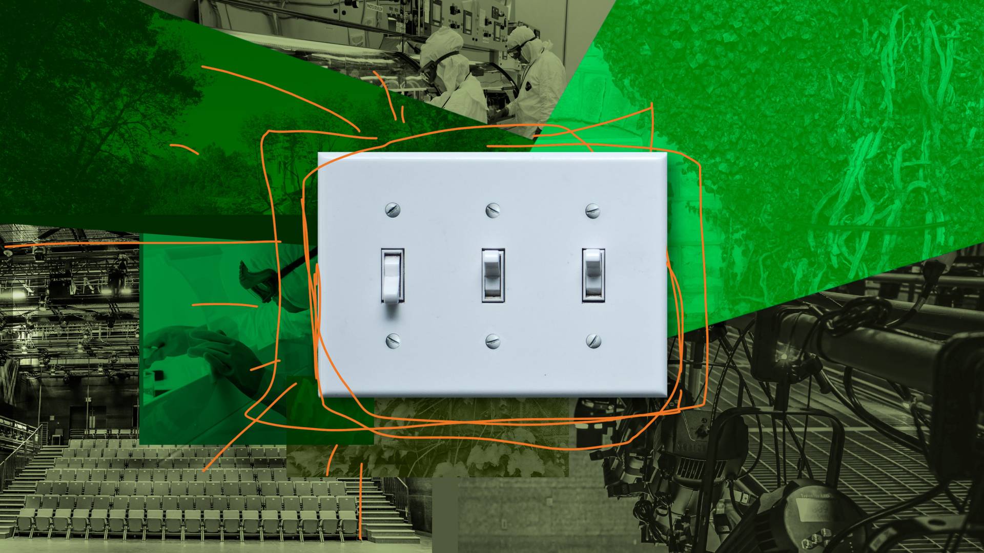 light switches fields of green and scenes on campus