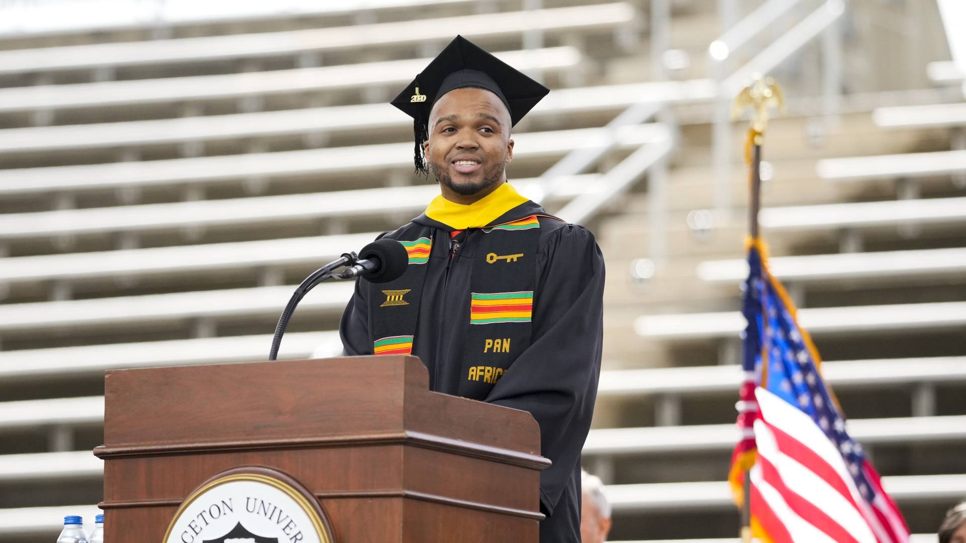 Valedictorian Nicholas Johnson speaks at the 2020 Commencement