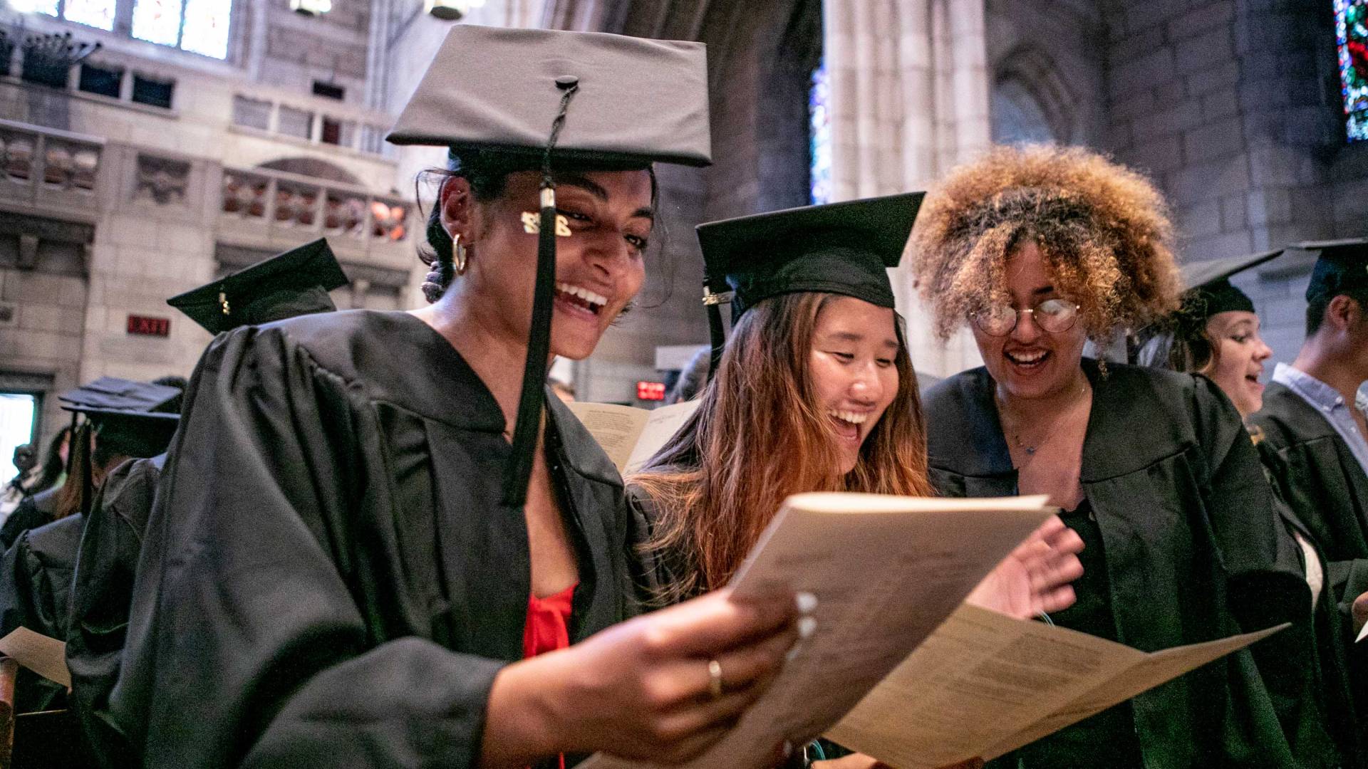 joyful students in the chapel