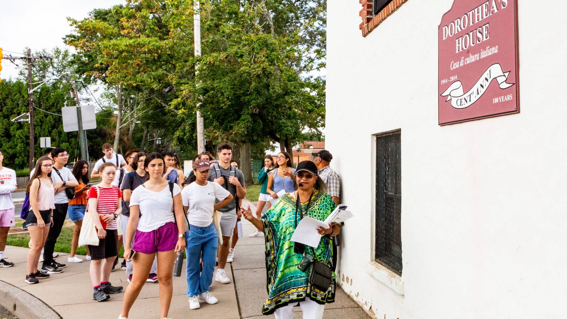 Students on a walking tour of the traditionally Black section of Princeton