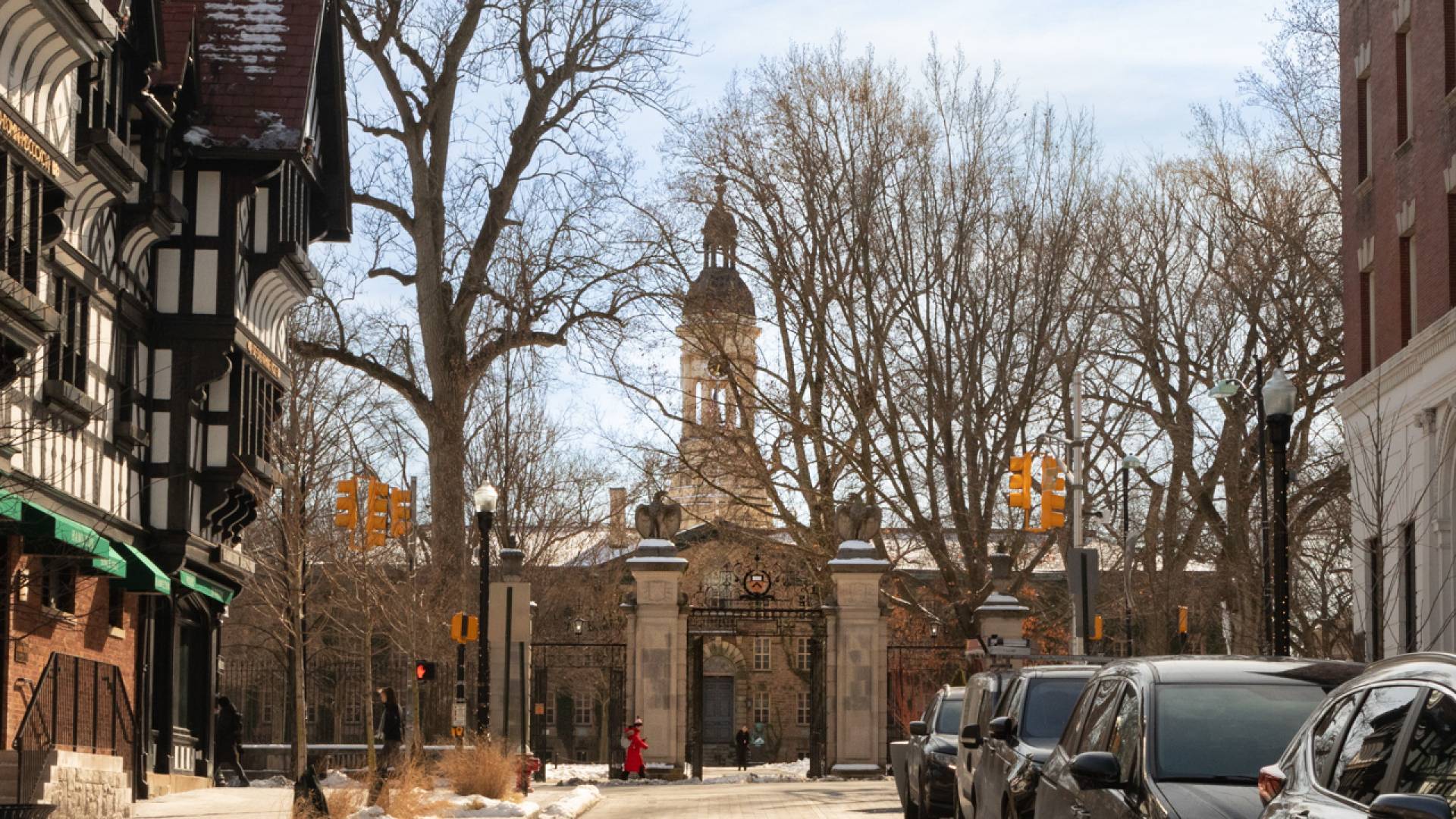 Open gates towards Nassau Hall from Witherspoon Street