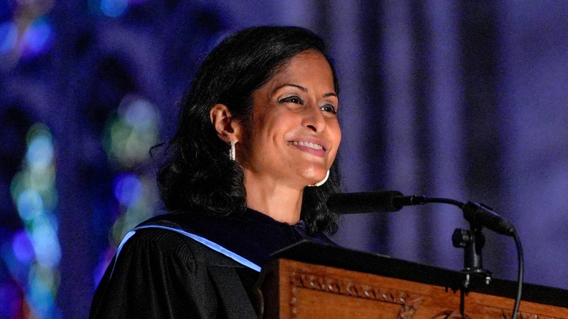 Judge Nusrat J. Choudhury *06 smiling at the podium
