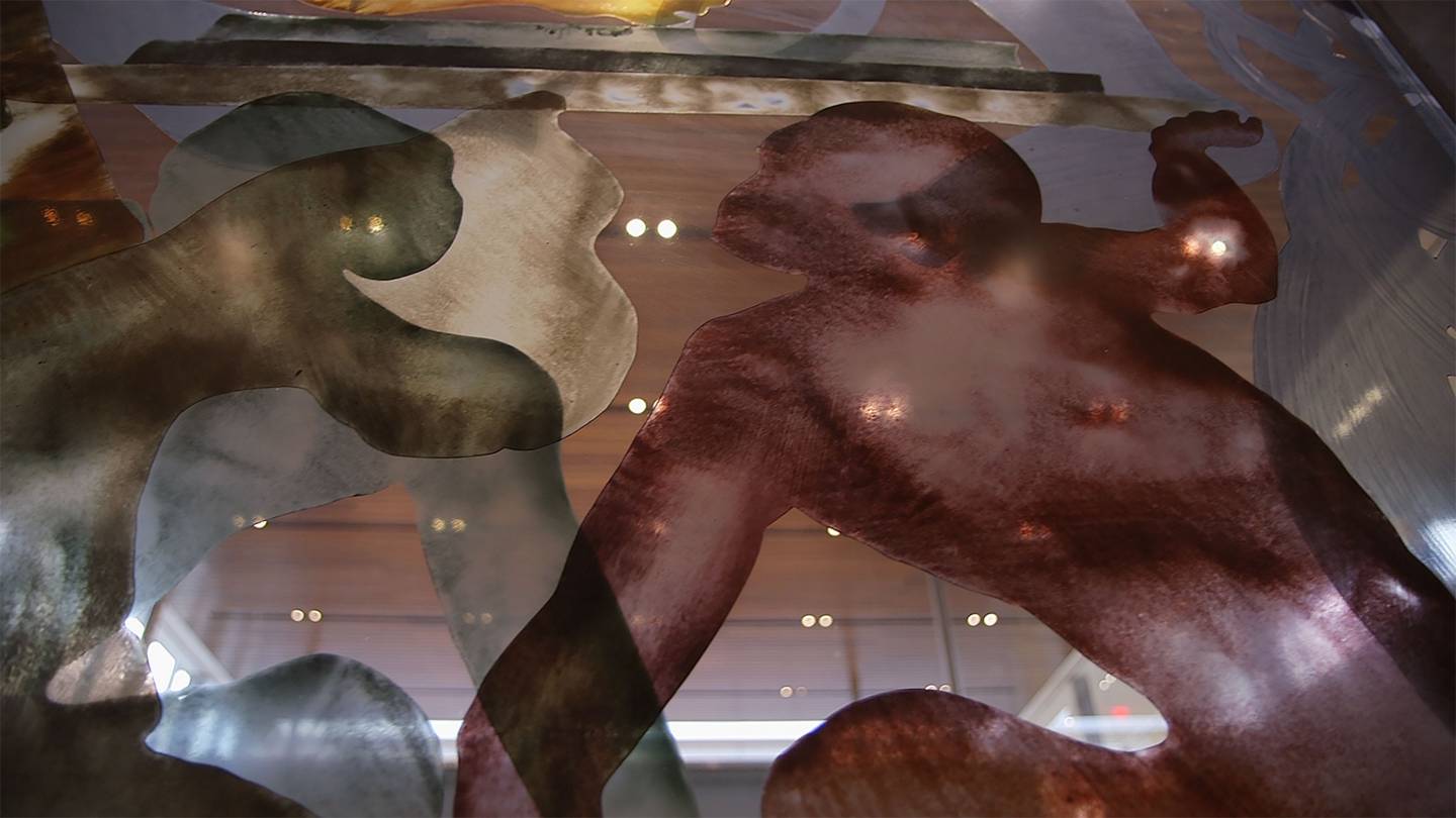 Detail of figures in stained glass art