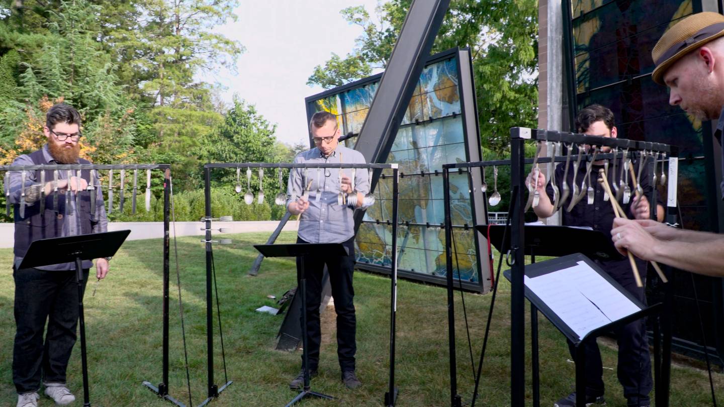 Sō Percussion performing outside Art Museum