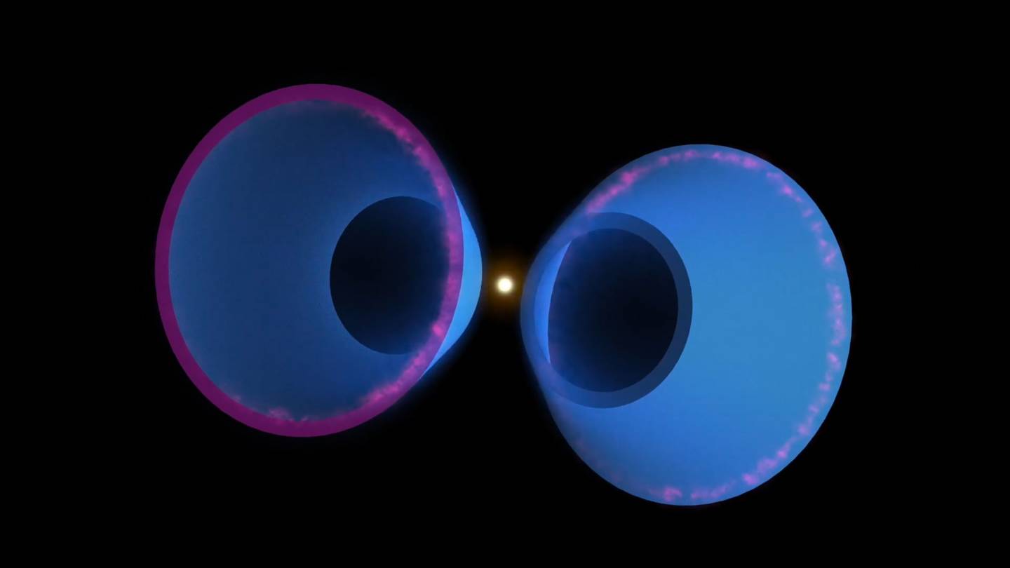 2 blue cones of space debris 