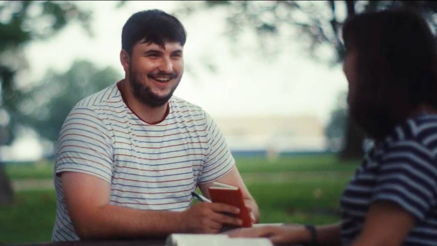 Kelton Chastulik chats with a friend