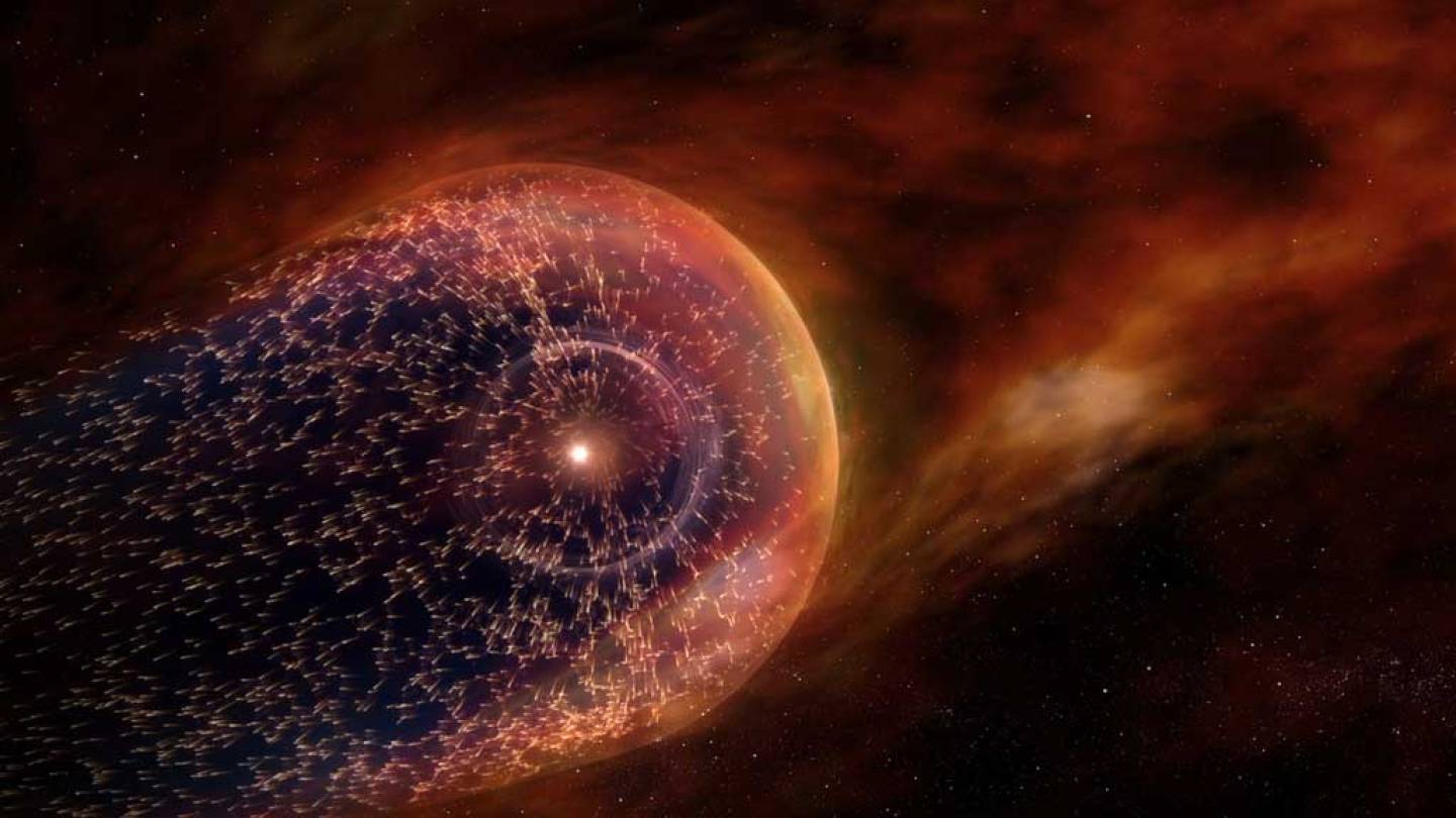 Video showing the sun, solar wind and heliosphere.