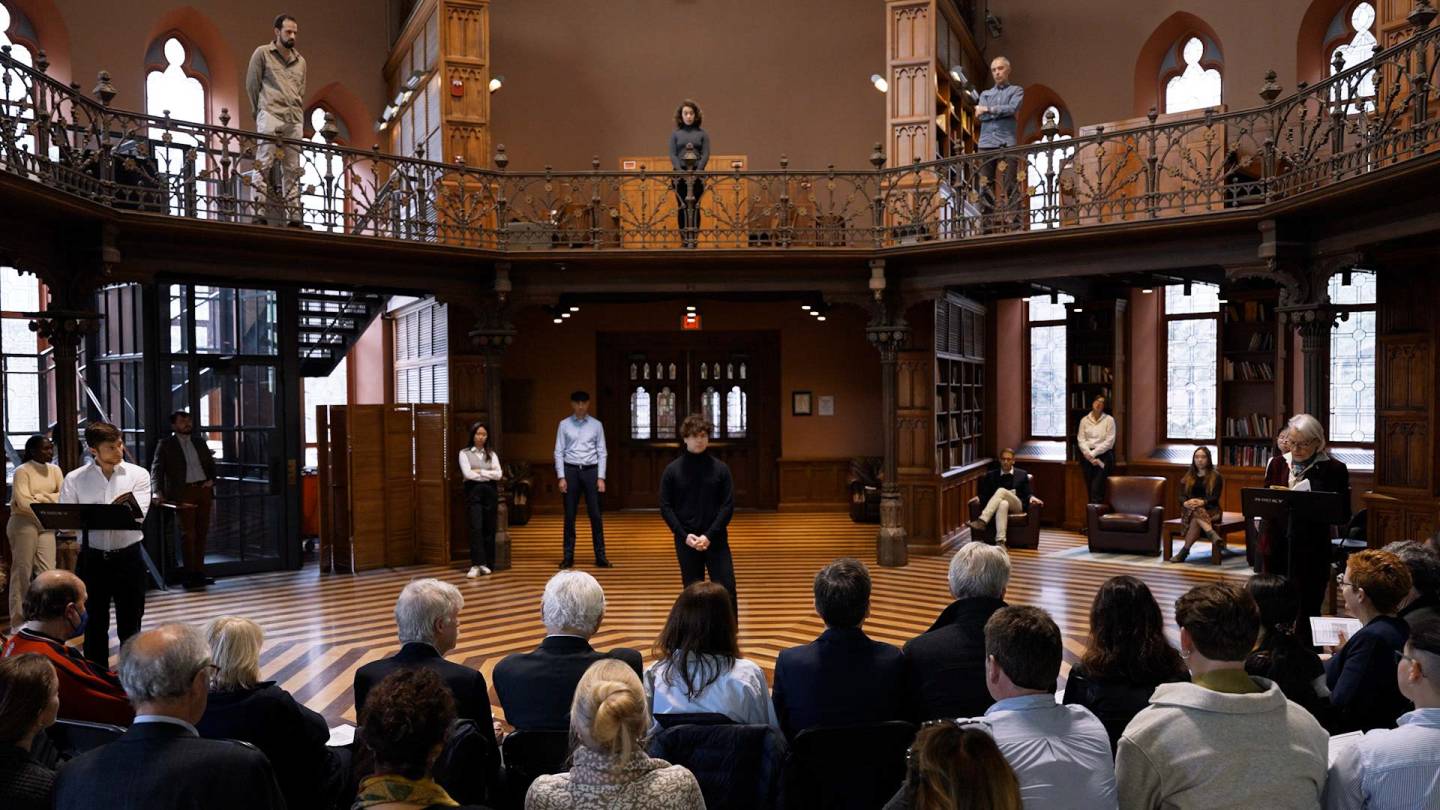 The class held a public reading of excerpts of René Char’s wartime “notebook” of poetry, using the students’ own translations.