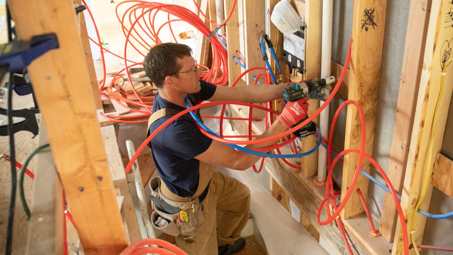 Forrest Meggers in his house under construction. 