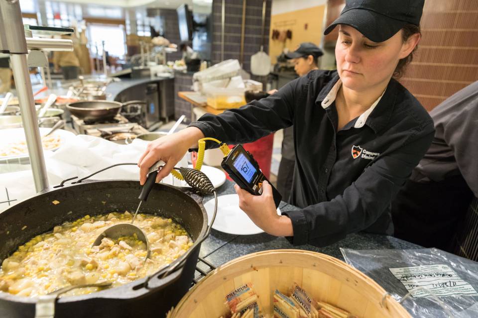 Checking temperature of food