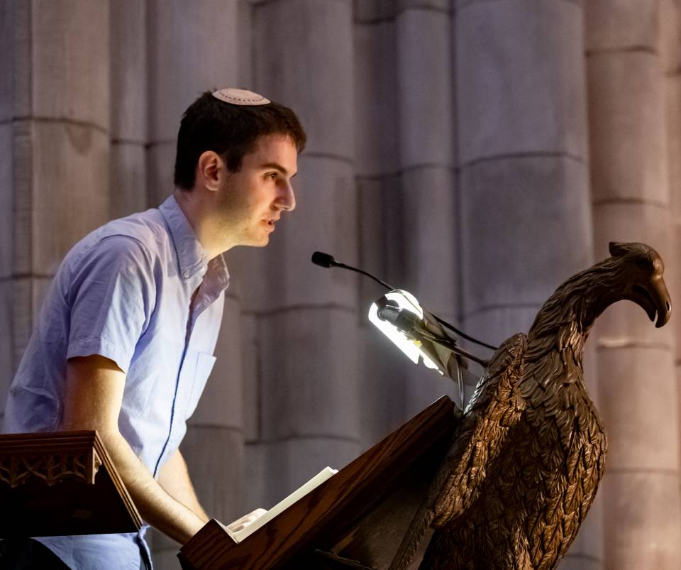 Micah Newberger at podium