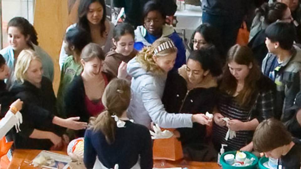 Icahn Laboratory crowd