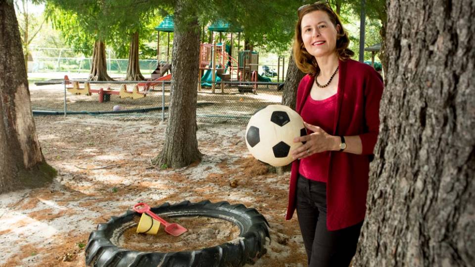 Janet Currie in playground