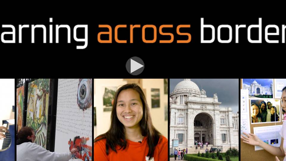"Learning Across Borders" student portraits and photos from their experiences abroad