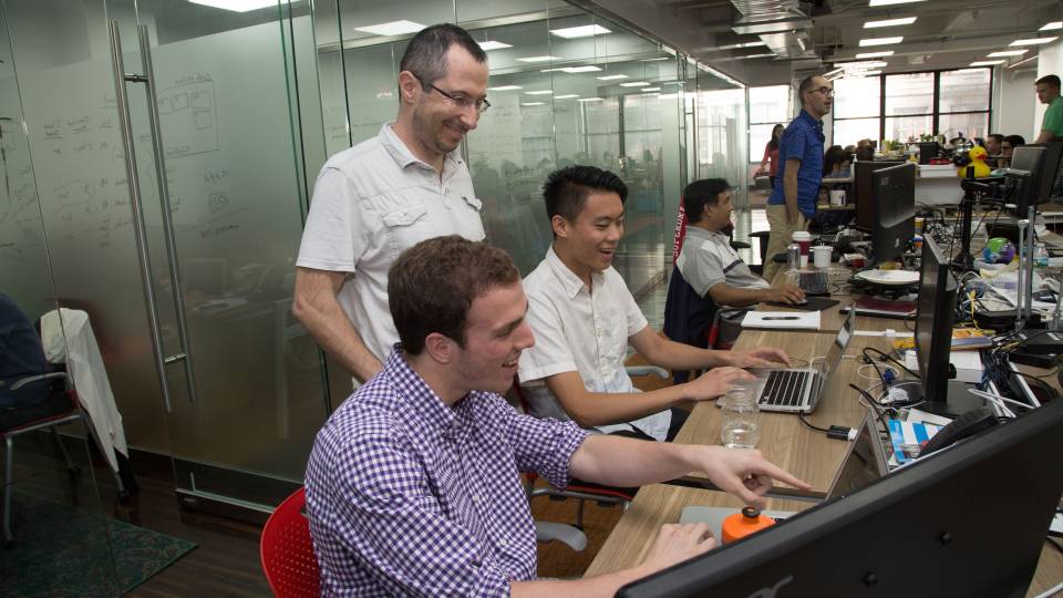 Princeton students Raoul Rodriquez and Daniel Liu with Boris Boroda
