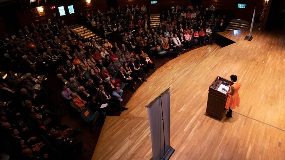 Mellody Hobson addressing audience in Richardson Auditorium
