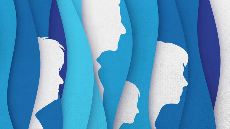 white profiles among blue waves