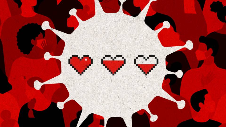 3 hearts with declining power levels on a covid form