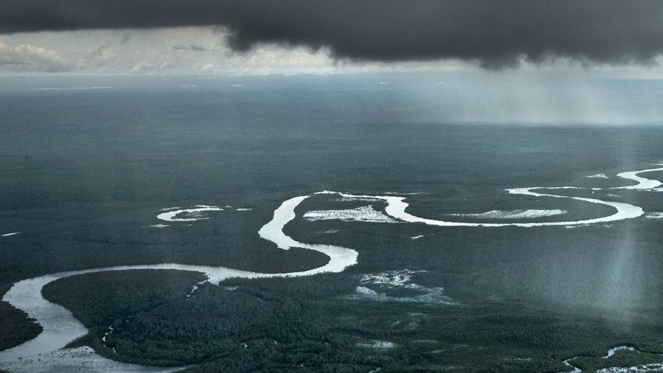 River under a stormy sky
