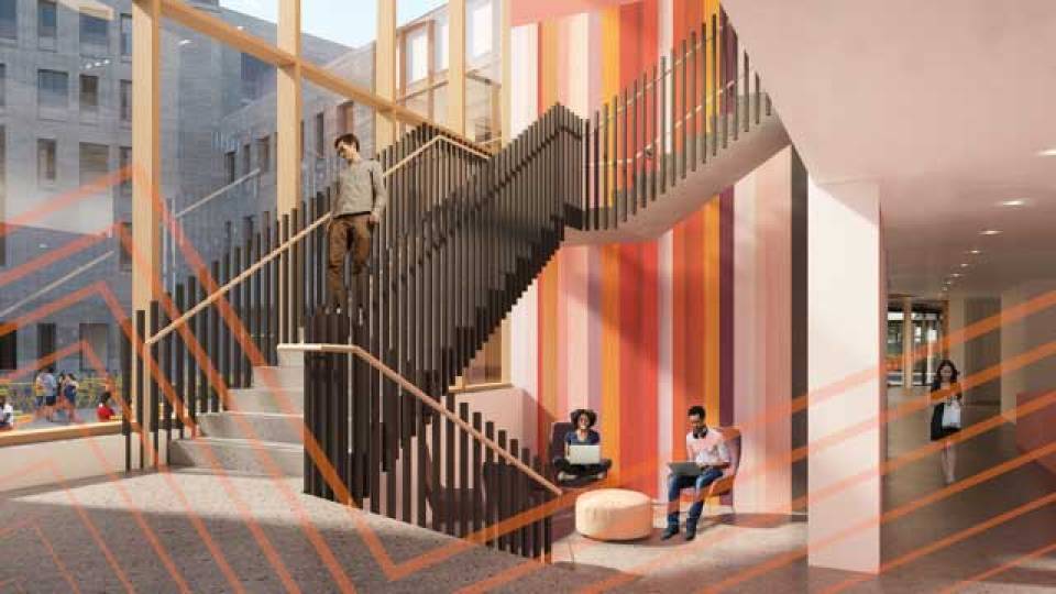 Rendering of foyer space of new dormitory