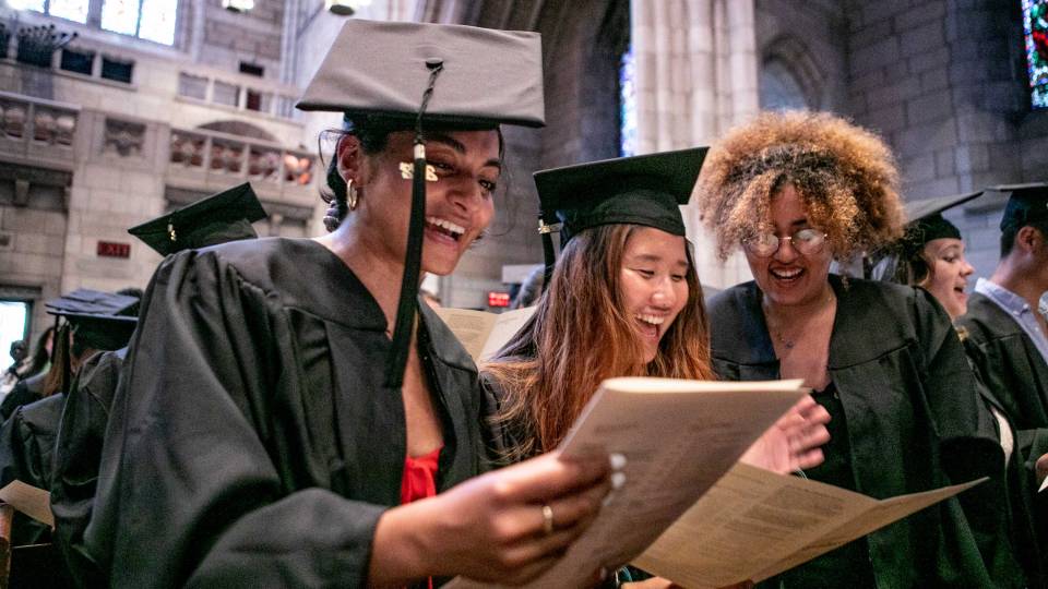 joyful students in the chapel