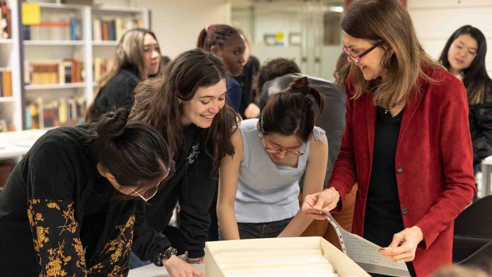 Students going over old documents