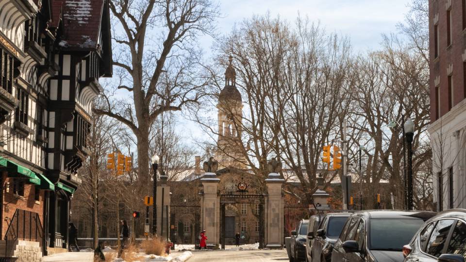 Open gates towards Nassau Hall from Witherspoon Street