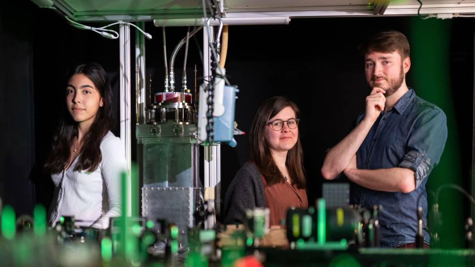 Marissa Weichman with lab members Negar Baradaran and Dominik Charczun