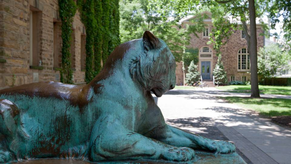 One of the tigers as seen from the side outside Nassau Hall.