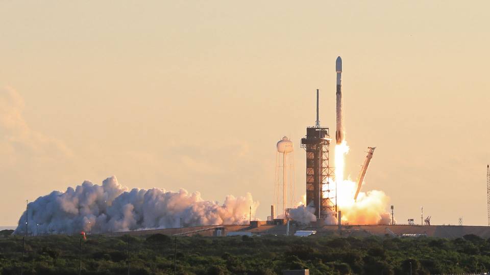 Falcon 9 rocket leaves the launchpad bearing the IMAP mission spacecraft